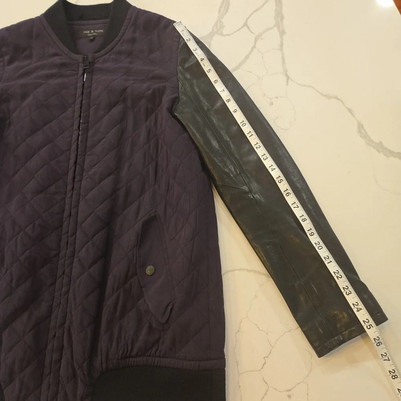 Rag & Bone Eggplant Pacific Quilted Silk & Leather Full Zip Jacket Size Medium - Picture 9 of 13